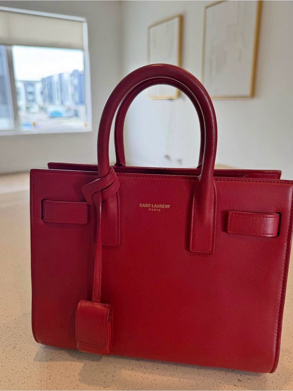 Saint Laurent Red Leather Structured Satchel